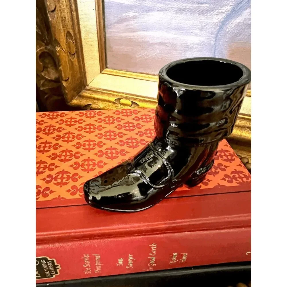 Mosser Black Glass Cowboy Boot Shot Glass 1.25 oz Western Barware 3 Inch Novelty